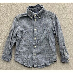 Polo Ralph Lauren Boys 100% Cotton Button Down Long Sleeve Shirt Blue Pony Sz 5